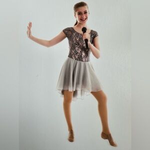 REVOLUTION Size Large Child Grey Dance Dress with Beaded Sequinned Bodice